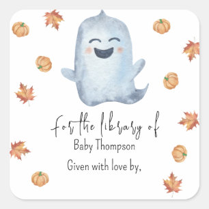 Cute Ghost - baby shower bookplate Square Sticker