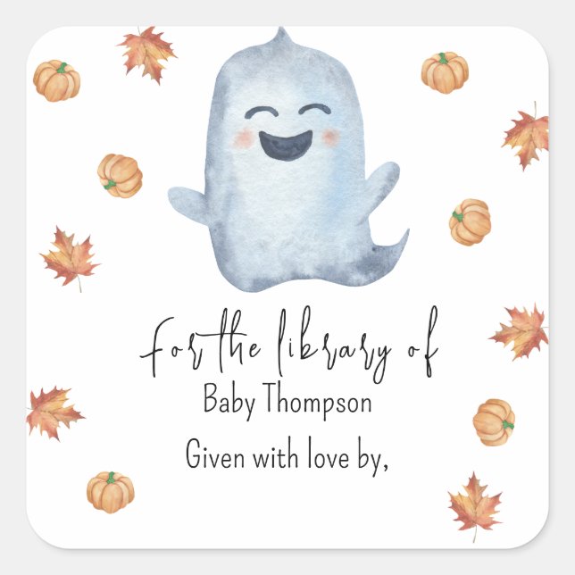 Cute Ghost - baby shower bookplate Square Sticker (Front)
