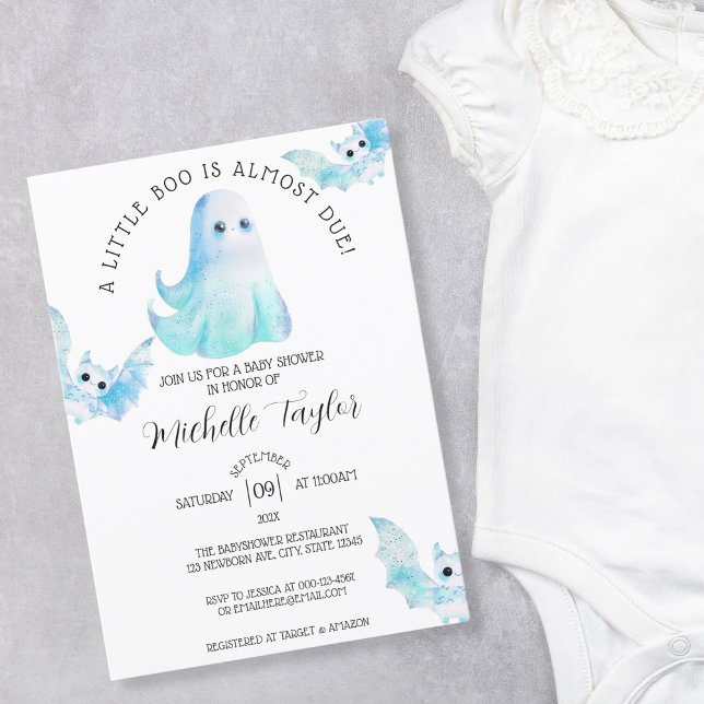 Cute Ghost Bat Little Boo Boy Baby Shower Invitation (Creator Uploaded)