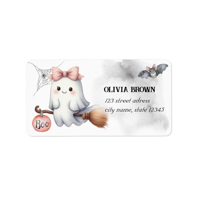 Cute Ghost Bat Pumpkin Halloween Label (Front)