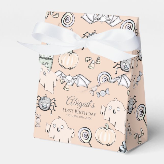 Cute Ghost, Bat & Spider Halloween Favour Box (Front Side)