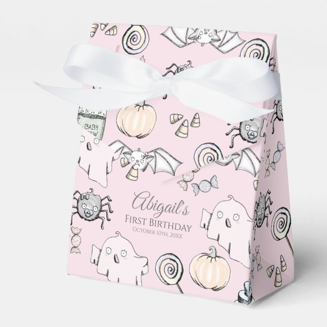 Cute Ghost, Bat & Spider Halloween Favour Box (Front Side)