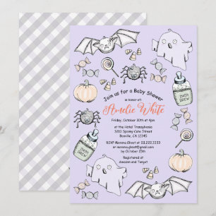 Cute Ghost Bat Spider Pastel Invitation