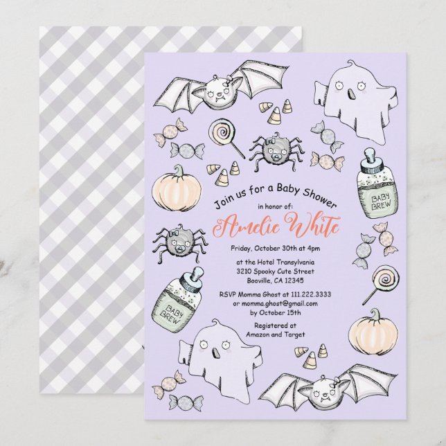 Cute Ghost Bat Spider Pastel Invitation (Front/Back)