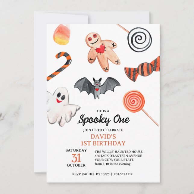 Cute Ghost Bat Sweets Halloween Spooky Birthday  Invitation (Front)