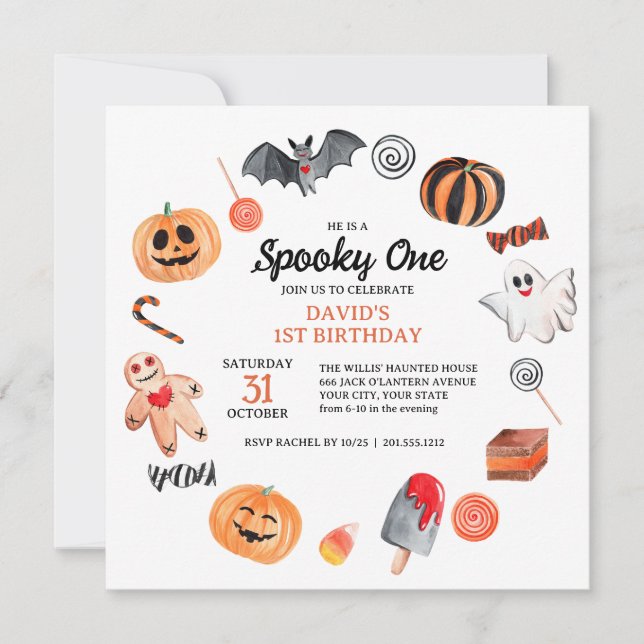 Cute Ghost Bat Sweets Halloween Spooky Birthday  Invitation (Front)