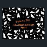 Cute Ghost, Bats & Spiders Halloween Birthday Poster<br><div class="desc">A cute black and white ghost,  bats and spiders pattern. A perfect design for anyone who loves cute illustrations of ghosts,  bats,  spiders and Halloween themed art. An ideal ghost pattern design for Halloween parties,  October Birthday parties,  Halloween home décor and gifts.</div>