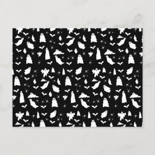 Cute Ghost, Bats & Spiders Halloween Pattern Holiday Postcard