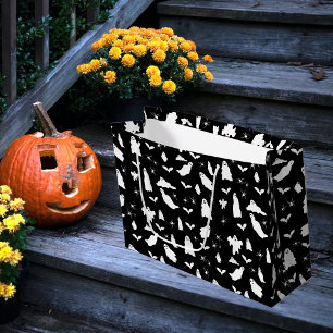 Cute Ghost, Bats & Spiders Halloween Pattern Large Gift Bag