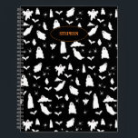Cute Ghost, Bats & Spiders Halloween Pattern Notebook<br><div class="desc">A cute black and white ghost,  bats and spiders pattern. A perfect design for anyone who loves cute illustrations of ghosts,  bats,  spiders and Halloween themed art. An ideal ghost pattern design for Halloween parties,  October Birthday parties,  Halloween home décor and gifts.</div>
