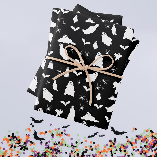 Cute Ghost, Bats & Spiders Halloween Pattern Wrapping Paper Sheet (Cute Ghost, Bats & Spiders Halloween Pattern Wrapping Paper Sheets)