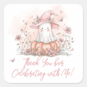 Cute Ghost Birthday Thank You Square Sticker