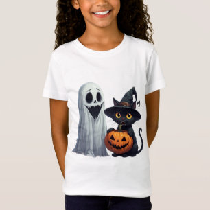 Cute Ghost Black Cat And Pumpkin Gathering 👻 T-Shirt