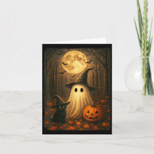 Cute Ghost Black Cat Halloween Witch Pumpkin Dark Card