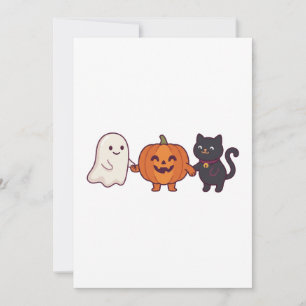 Cute Ghost Black Cat & Jack O Lantern Halloween Invitation