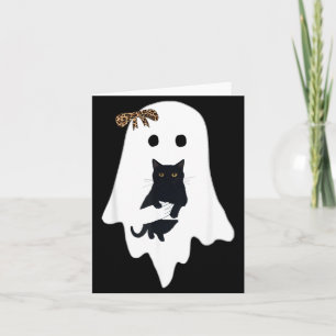 Cute Ghost Black Cat Leopard Bow Funny Spooky Card