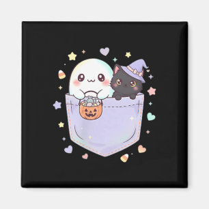 Cute Ghost Black Cat Pocket Halloween Fun Magnet