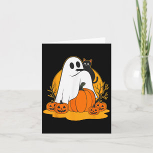 Cute Ghost Black Cat Pumpkin Halloween Spooky Seas Card