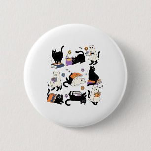 Cute Ghost Black Cat Reading Books Spooky Hallowee 6 Cm Round Badge