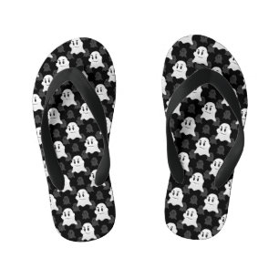 Cute Ghost Blob Black White Print Design Pattern Kid's Flip Flops