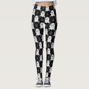 Cute Ghost Blob Black White Print Design Pattern Leggings