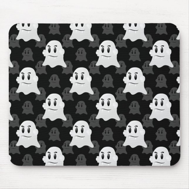 Cute Ghost Blob Black White Print Design Pattern Mouse Mat (Front)