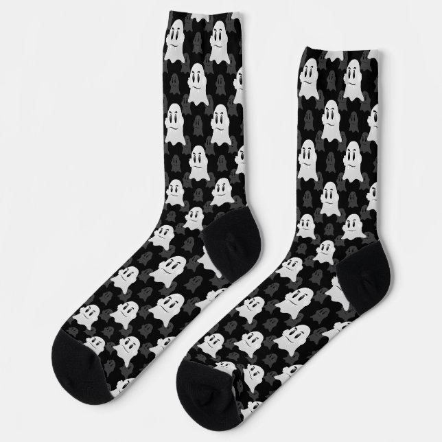 Cute Ghost Blob Black White Print Design Pattern Socks (Left)