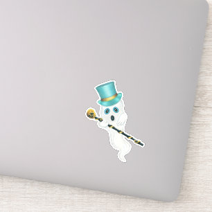 Cute Ghost Blue Eyes Top Hat Holding Skull Cane