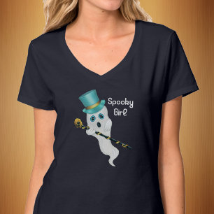 Cute Ghost Blue Top Hat Ornate Skull Cane Spooky
