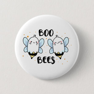Cute Ghost Boo Bees - Funny Halloween on white 6 Cm Round Badge