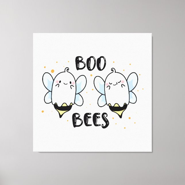 Cute Ghost Boo Bees - Funny Halloween on white  Canvas Print (Front)