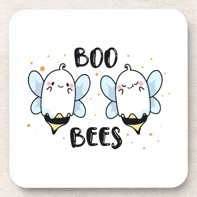 Cute Ghost Boo Bees - Funny Halloween on white  Coaster (Front)