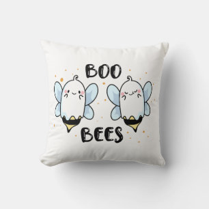 Cute Ghost Boo Bees - Funny Halloween on white Cushion