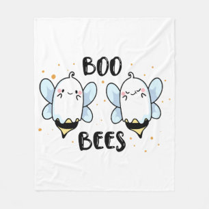 Cute Ghost Boo Bees - Funny Halloween on white Fleece Blanket