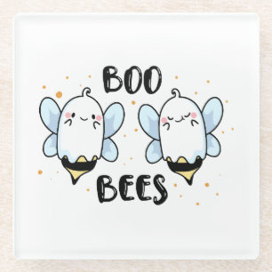 Cute Ghost Boo Bees - Funny Halloween on white  Glass Coaster