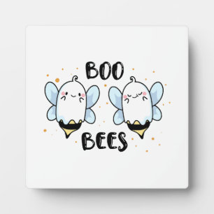 Cute Ghost Boo Bees - Funny Halloween on white Plaque