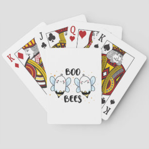 Cute Ghost Boo Bees - Funny Halloween on white Playing Cards