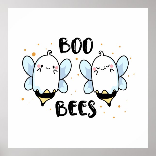 Cute Ghost Boo Bees - Funny Halloween on white  Poster (Front)