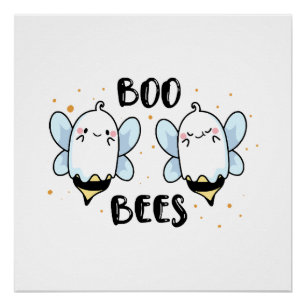 Cute Ghost Boo Bees - Funny Halloween on white Poster