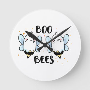 Cute Ghost Boo Bees - Funny Halloween on white  Round Clock