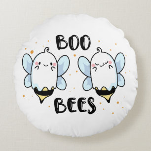 Cute Ghost Boo Bees - Funny Halloween on white Round Cushion