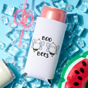 Cute Ghost Boo Bees - Funny Halloween on white Seltzer Can Cooler