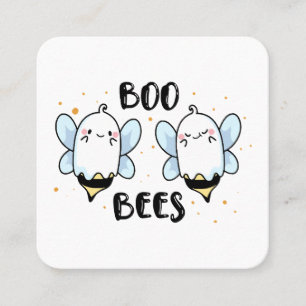 Cute Ghost Boo Bees - Funny Halloween on white Square Business Card