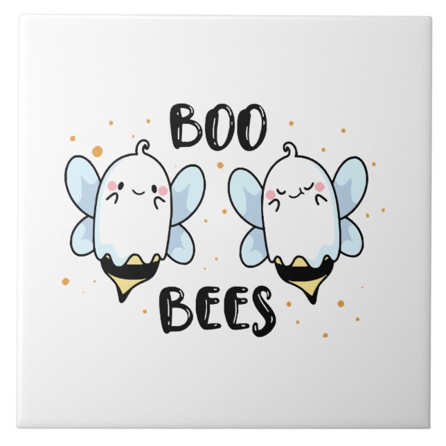 Cute Ghost Boo Bees - Funny Halloween on white Tile (Front)