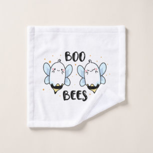 Cute Ghost Boo Bees - Funny Halloween on white Wash Cloth