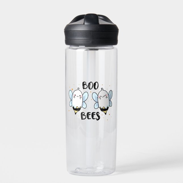 Cute Ghost Boo Bees - Funny Halloween on white Water Bottle (Front)