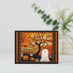 Cute Ghost Boo Spider Kids Halloween Postcard