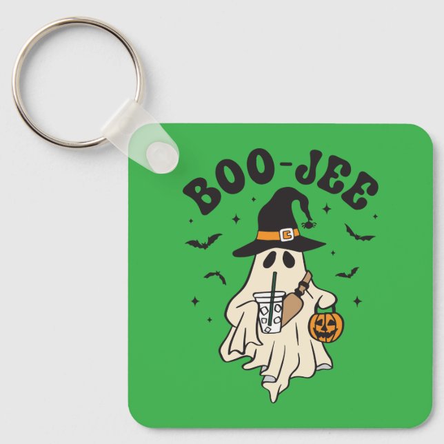 Cute ghost boo with ice coffee key ring (Front)