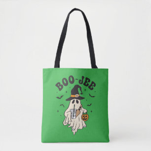 Cute ghost boo with ice coffee tote bag