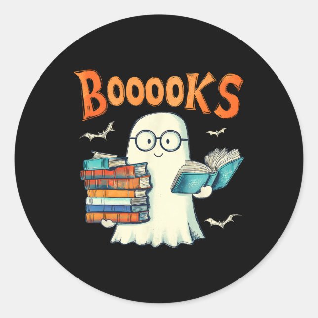 Cute Ghost Book Reading Booooks Halloween Teacher  Classic Round Sticker (Front)